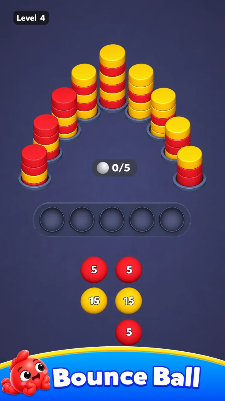 Ball Bounce level screen with mascot UI