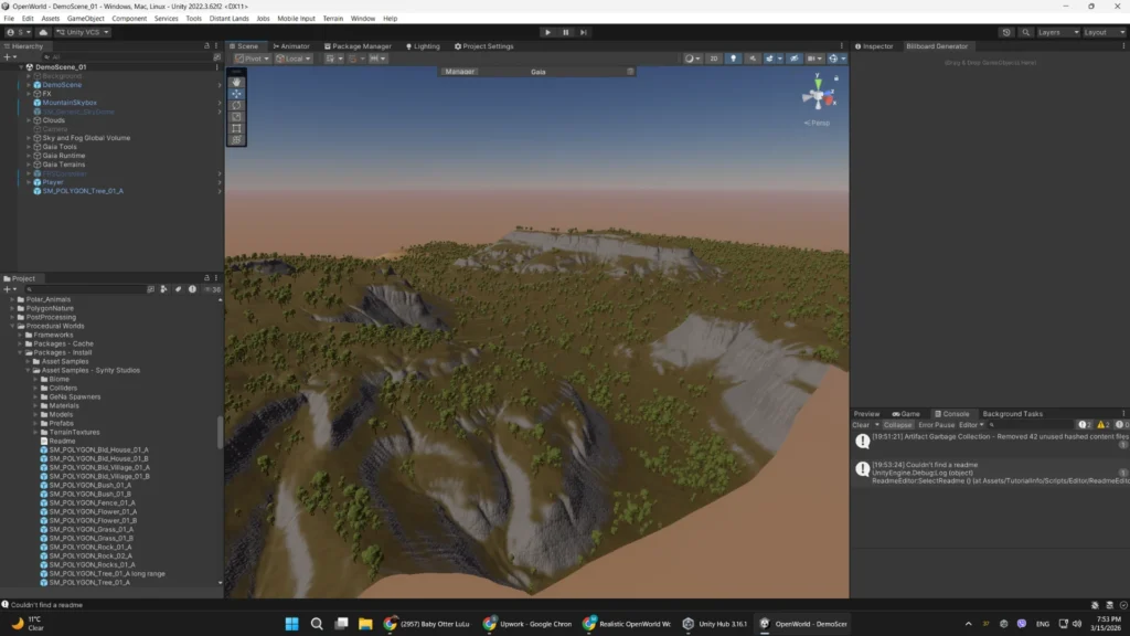 Unreal Engine landscape editor with sculpted terrain