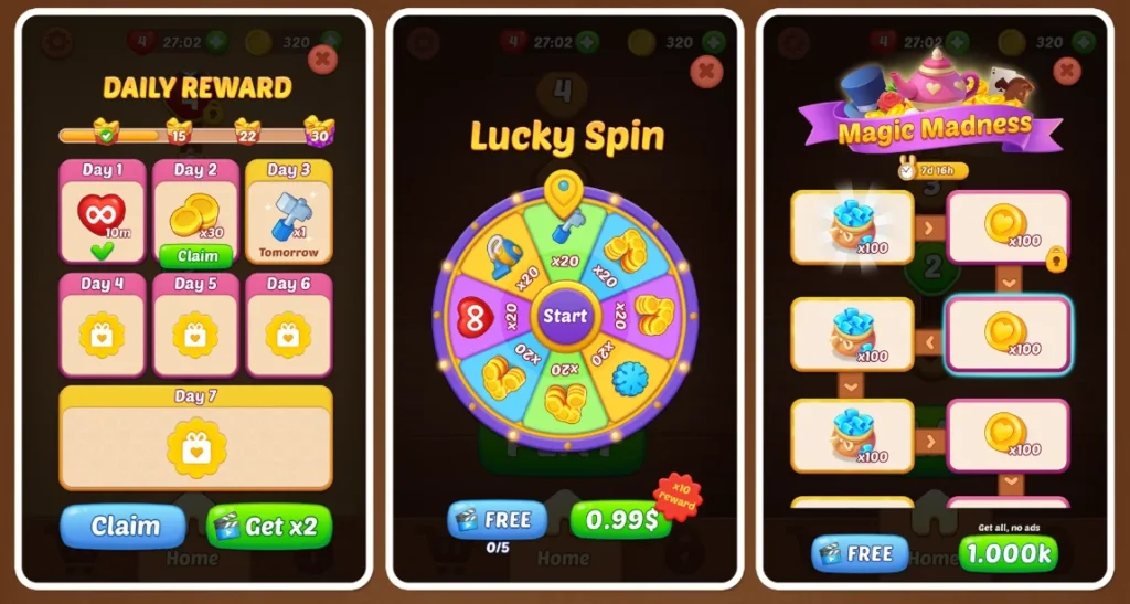 Puzzle game HUD and shop screen UI design